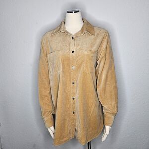 Talbots Vintage  Tan Velvet Button Down‎ Shirt 100% Cotton Size Medium